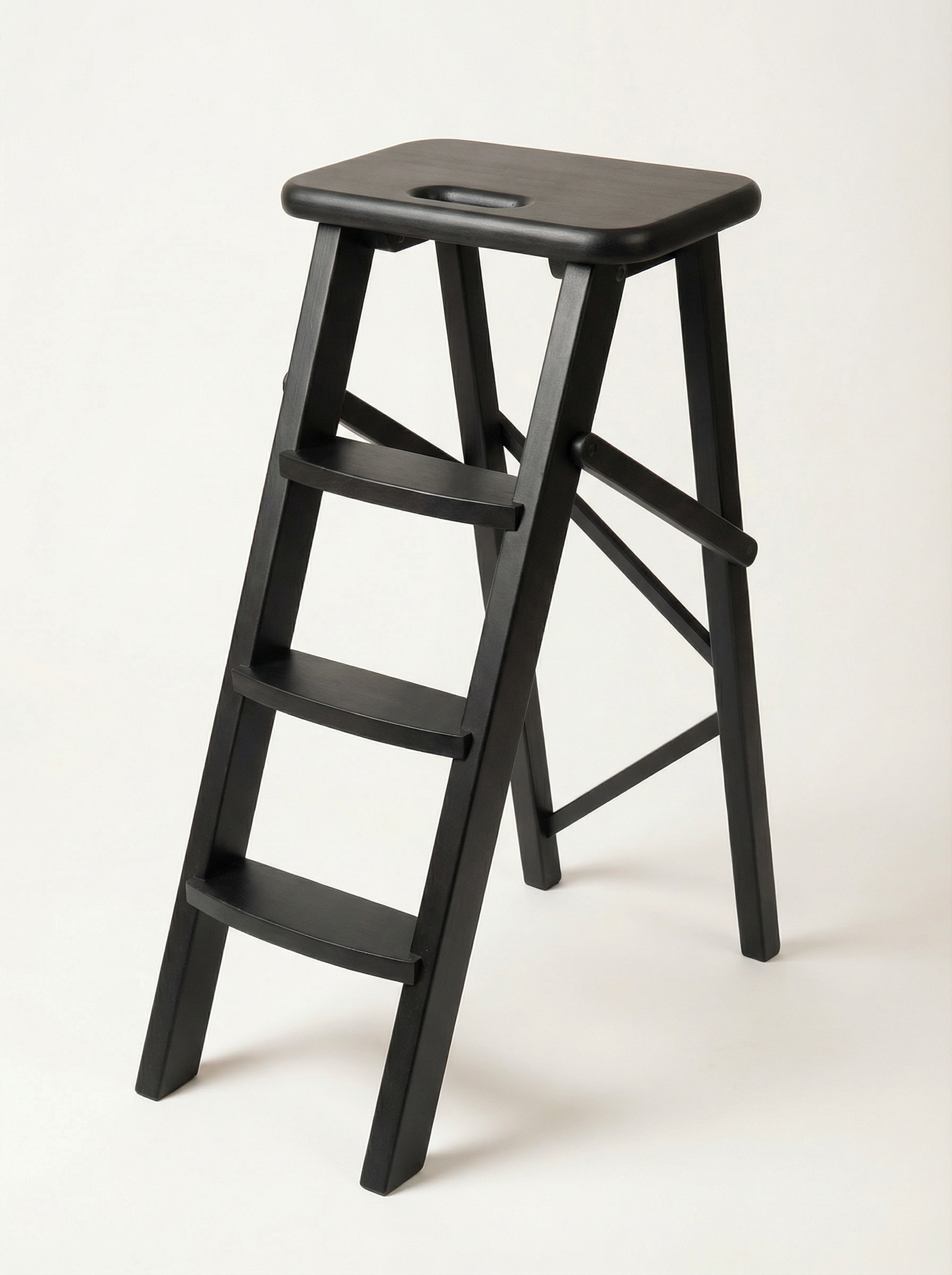 Ladder Chair 80 cm (31.5 in) – Handcrafted Folding Wooden Step Stool Chair, Black