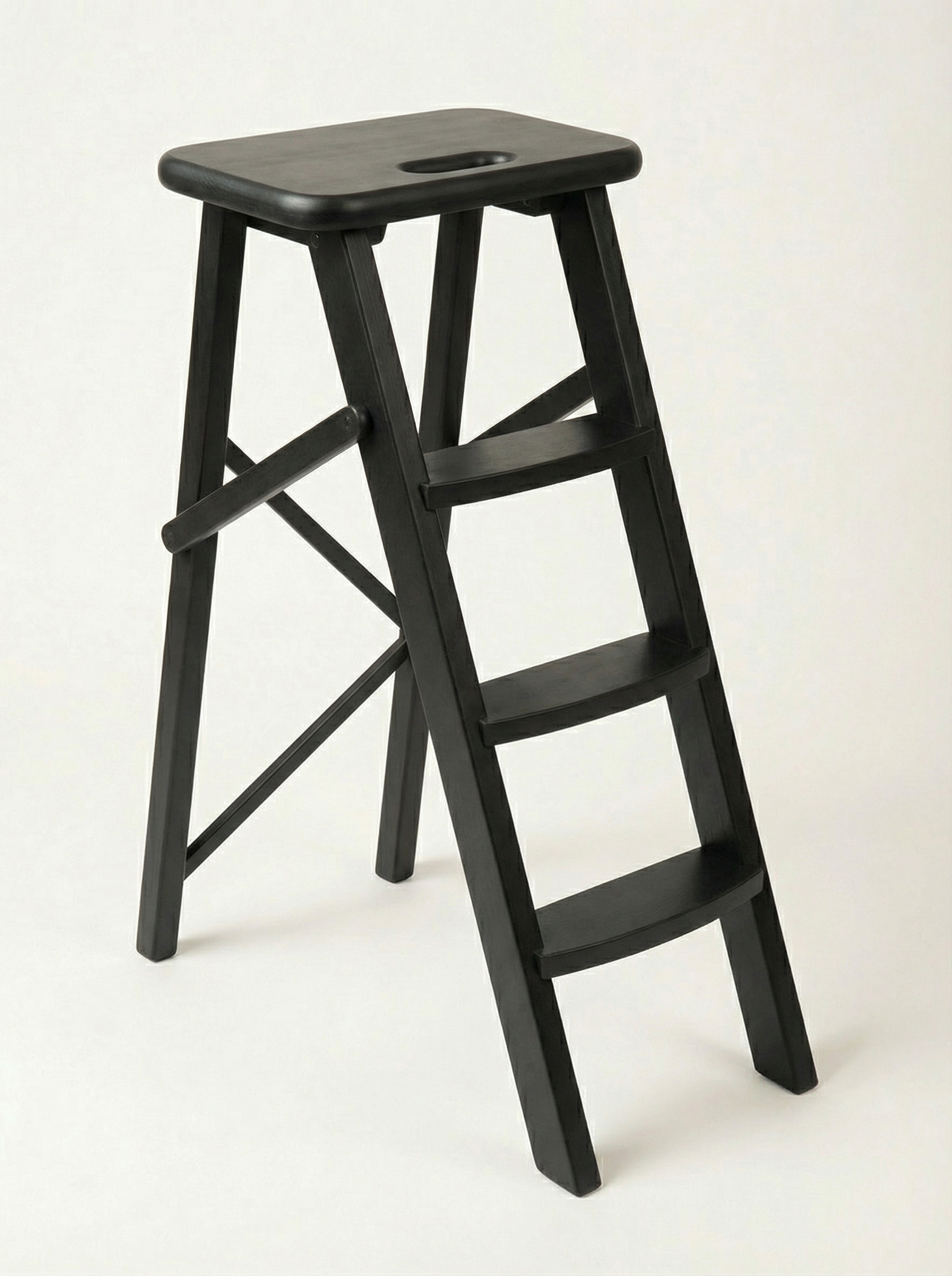 Ladder Chair 80 cm (31.5 in) – Handcrafted Folding Wooden Step Stool Chair, Black