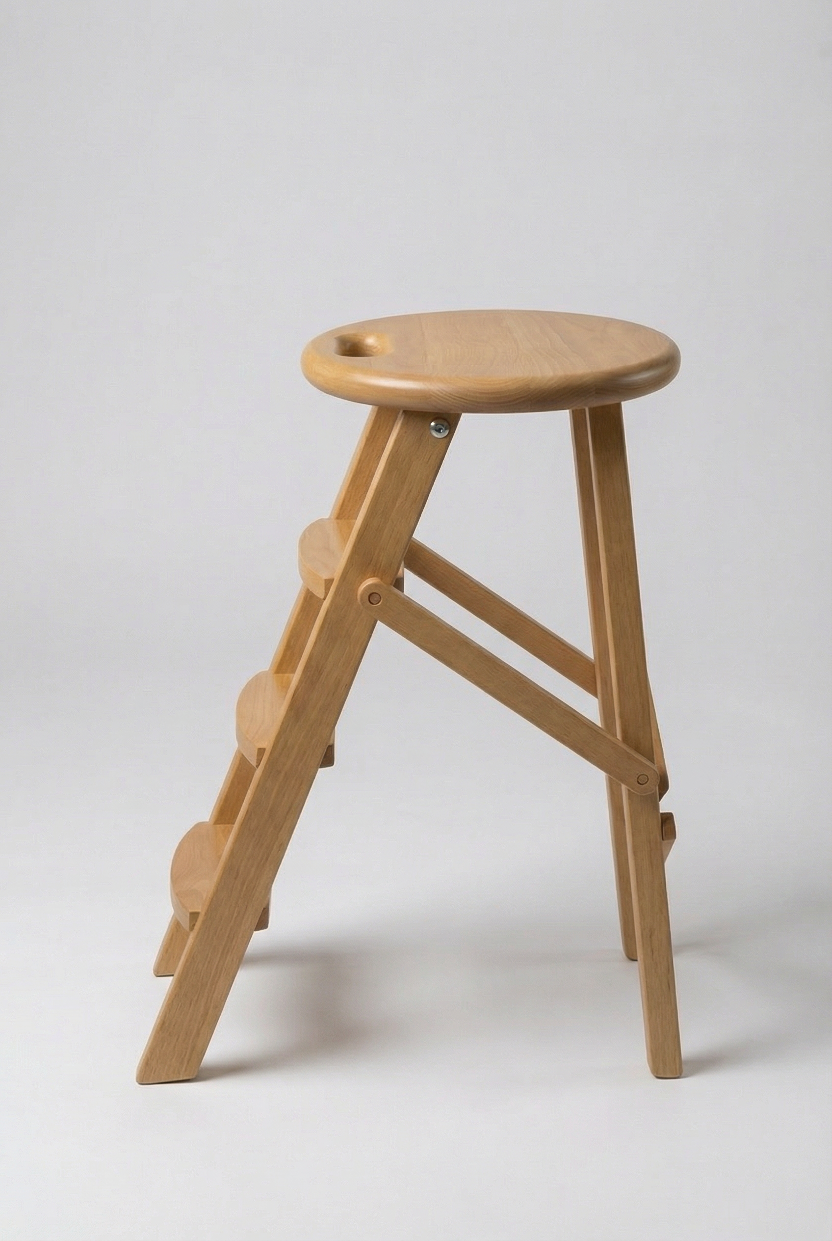 Ladder Chair 65 cm (25.6 in) – Handcrafted Folding Wooden Step Stool Chair, Brown