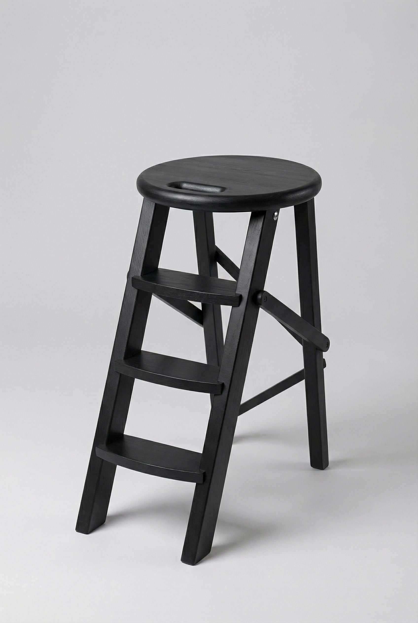 Ladder Chair 65 cm (25.6 in) – Handcrafted Folding Wooden Step Stool Chair, Black