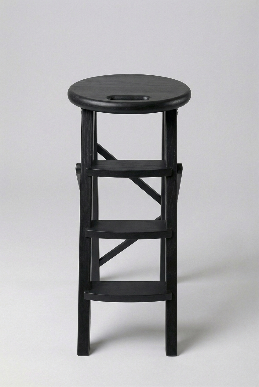 Ladder Chair 65 cm (25.6 in) – Handcrafted Folding Wooden Step Stool Chair, Black