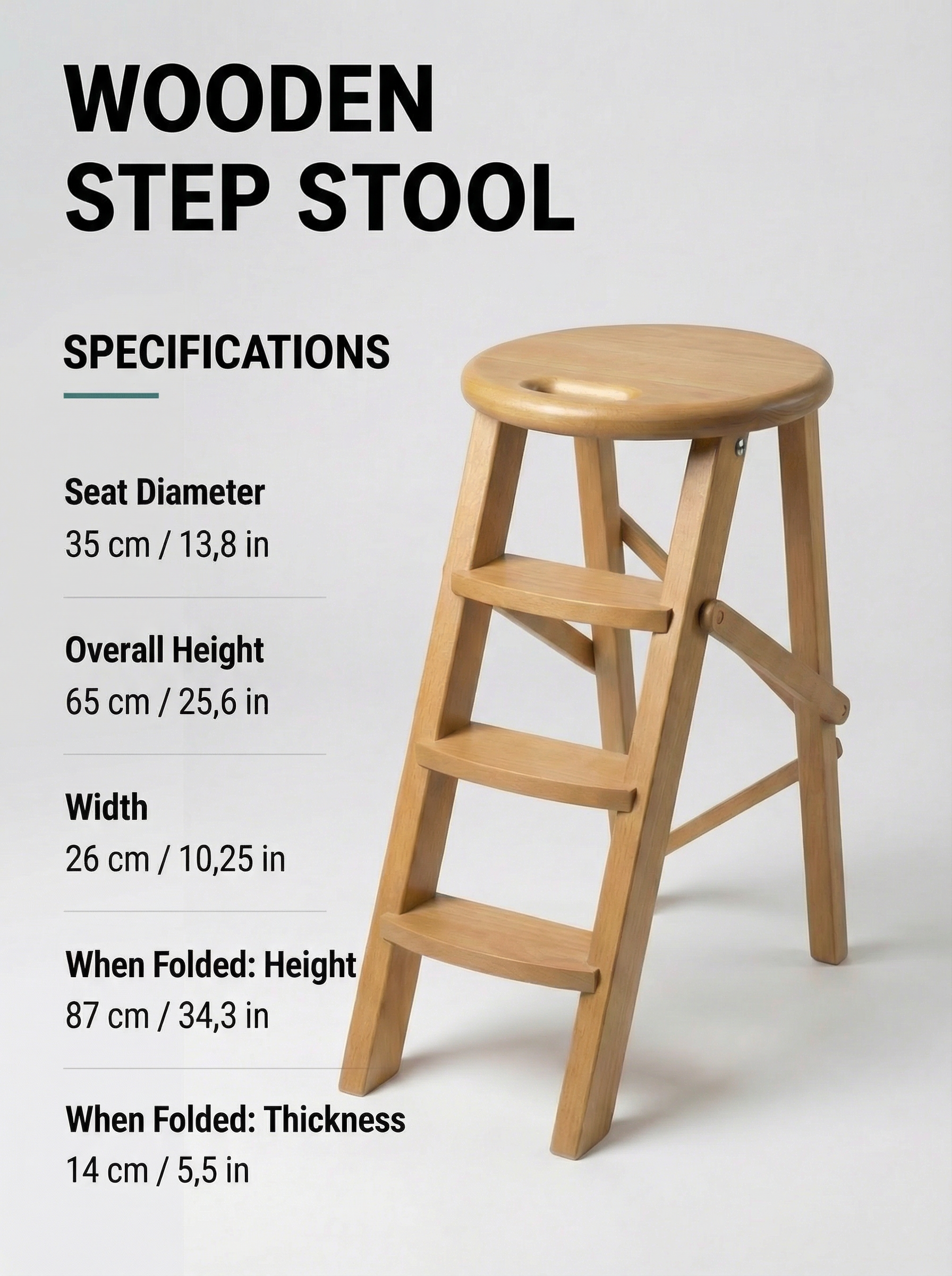 Ladder Chair 65 cm (25.6 in) – Handcrafted Folding Wooden Step Stool Chair, Green
