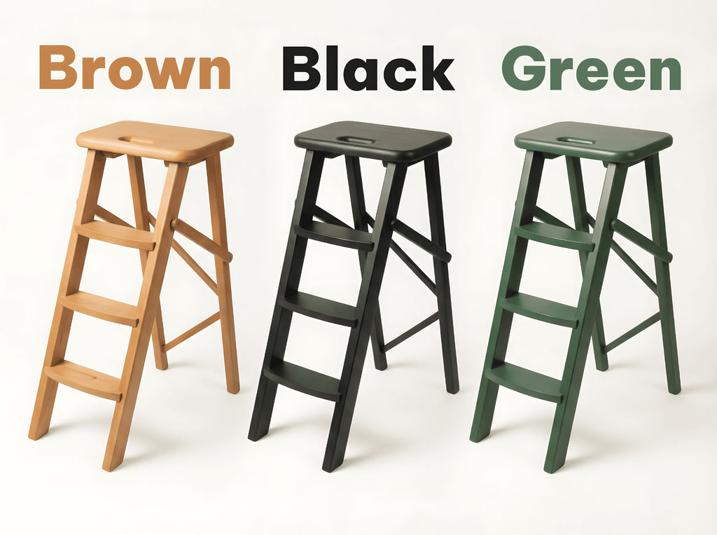 Ladder Chair 80 cm (31.5 in) – Handcrafted Folding Wooden Step Stool Chair, Brown